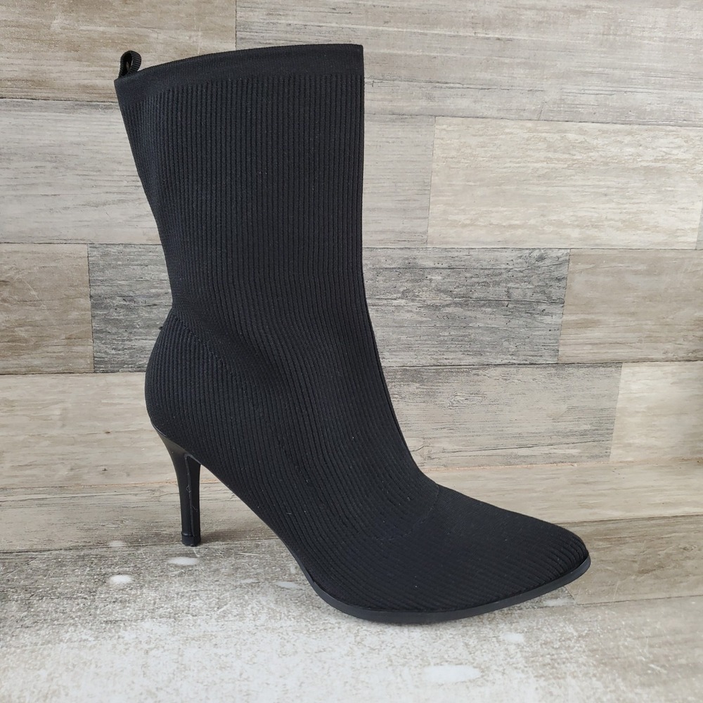 Lauren Ralph Lauren Mckay Womens Bootie Heel Sz 8 B Black Knitted Stiletto Heel